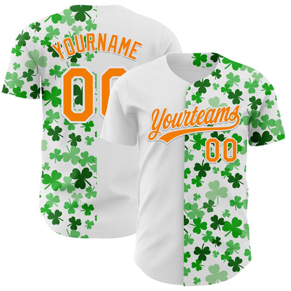 Custom White Bay Orange-Green 3D St. Patrick's Day Shamrock Authentic Baseball Jersey - Sky-Custom