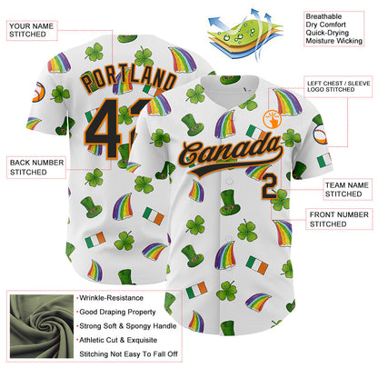 Custom White Black Bay Orange-Green 3D St. Patrick's Day Shamrock Authentic Baseball Jersey - Sky-Custom