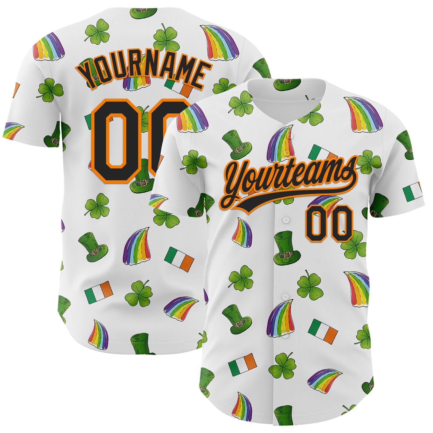 Custom White Black Bay Orange-Green 3D St. Patrick's Day Shamrock Authentic Baseball Jersey - Sky-Custom
