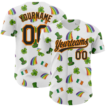 Custom White Black Bay Orange-Green 3D St. Patrick's Day Shamrock Authentic Baseball Jersey - Sky-Custom