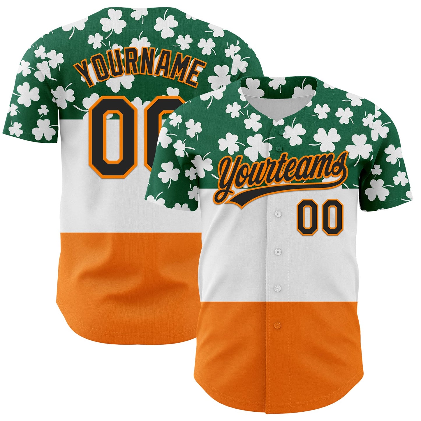 Custom Kelly Green Black-Bay Orange 3D St. Patrick's Day Shamrock Authentic Baseball Jersey - Sky-Custom