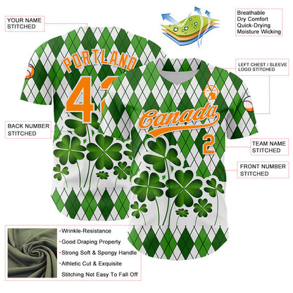 Custom White Bay Orange-Green 3D St. Patrick's Day Shamrock Authentic Baseball Jersey - Sky-Custom