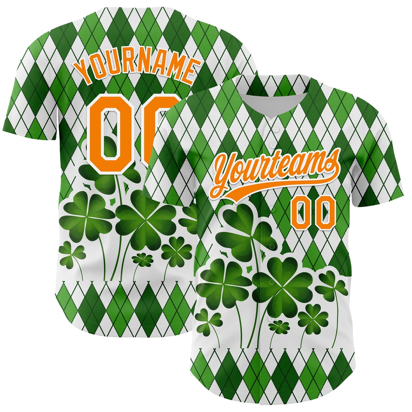 Custom White Bay Orange-Green 3D St. Patrick's Day Shamrock Authentic Baseball Jersey - Sky-Custom