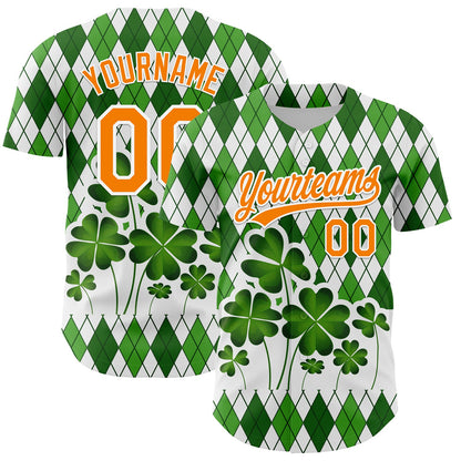 Custom White Bay Orange-Green 3D St. Patrick's Day Shamrock Authentic Baseball Jersey - Sky-Custom