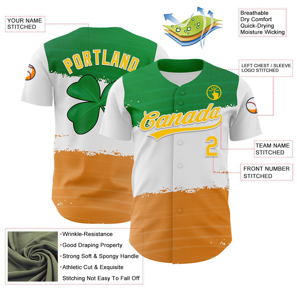 Custom Green Yellow-Texas Orange 3D St. Patrick's Day Shamrock Authentic Baseball Jersey - Sky-Custom