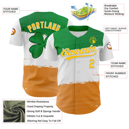 Custom Green Yellow-Texas Orange 3D St. Patrick's Day Shamrock Authentic Baseball Jersey - Sky-Custom