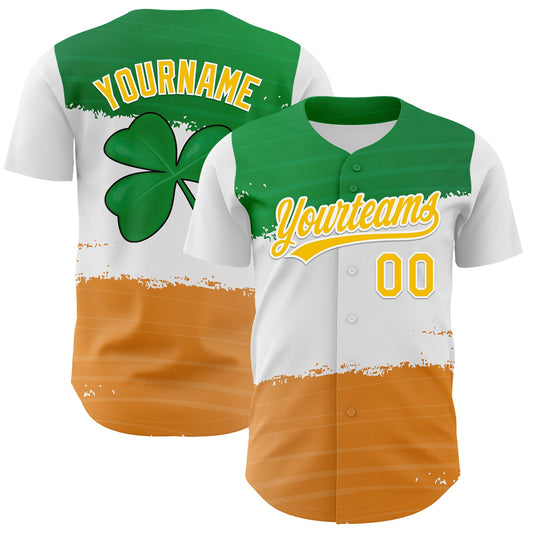 Custom Green Yellow-Texas Orange 3D St. Patrick's Day Shamrock Authentic Baseball Jersey - Sky-Custom