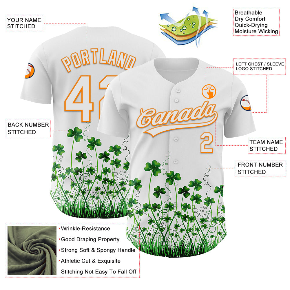 Custom White Bay Orange-Green 3D St. Patrick's Day Shamrock Authentic Baseball Jersey - Sky-Custom