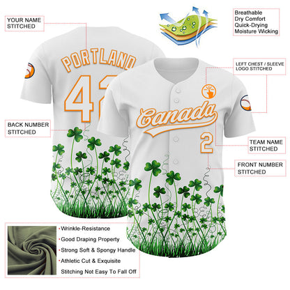 Custom White Bay Orange-Green 3D St. Patrick's Day Shamrock Authentic Baseball Jersey - Sky-Custom