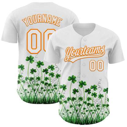 Custom White Bay Orange-Green 3D St. Patrick's Day Shamrock Authentic Baseball Jersey - Sky-Custom
