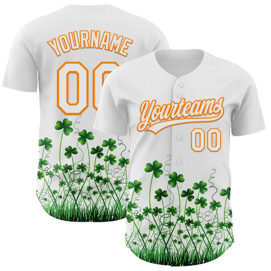 Custom White Bay Orange-Green 3D St. Patrick's Day Shamrock Authentic Baseball Jersey - Sky-Custom