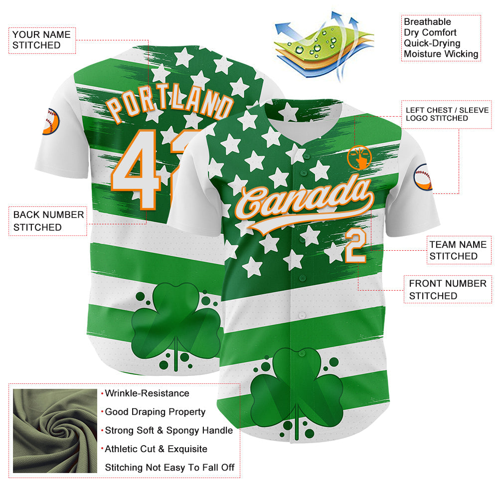 Custom White Bay Orange-Green 3D St. Patrick's Day Shamrock Authentic Baseball Jersey - Sky-Custom