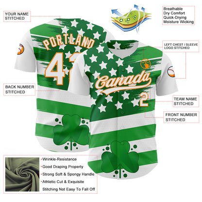 Custom White Bay Orange-Green 3D St. Patrick's Day Shamrock Authentic Baseball Jersey - Sky-Custom