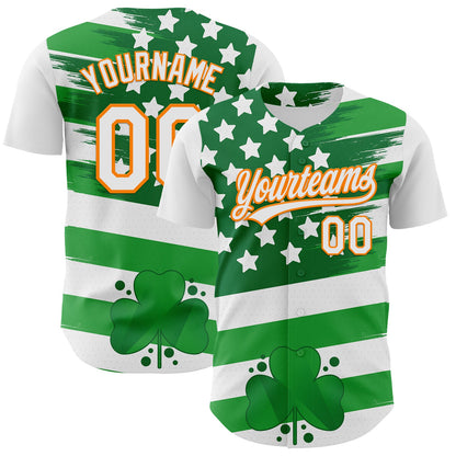 Custom White Bay Orange-Green 3D St. Patrick's Day Shamrock Authentic Baseball Jersey - Sky-Custom