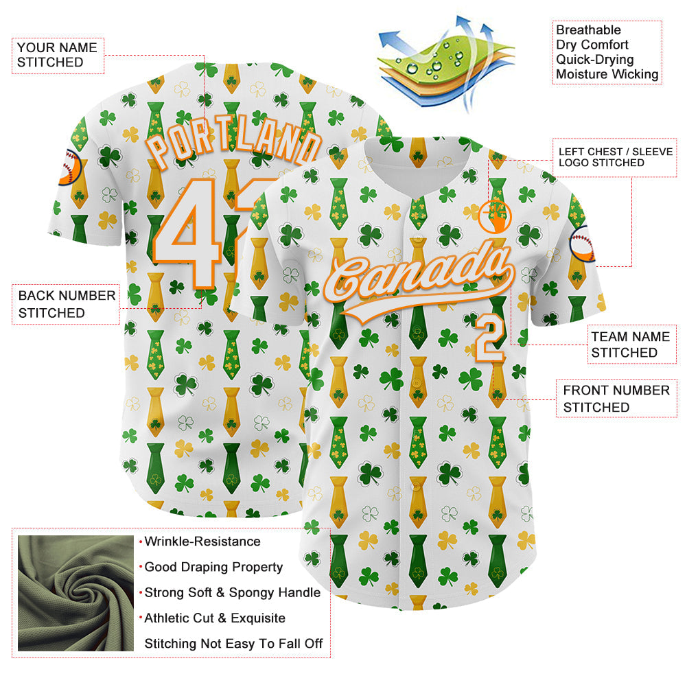 Custom White Bay Orange-Green 3D St. Patrick's Day Shamrock Authentic Baseball Jersey - Sky-Custom