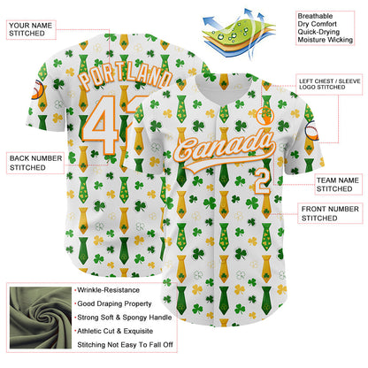 Custom White Bay Orange-Green 3D St. Patrick's Day Shamrock Authentic Baseball Jersey - Sky-Custom