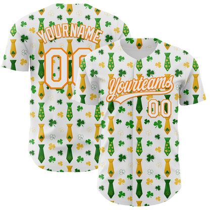 Custom White Bay Orange-Green 3D St. Patrick's Day Shamrock Authentic Baseball Jersey - Sky-Custom