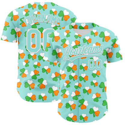 Custom Ice Blue Green-Bay Orange 3D St. Patrick's Day Shamrock Authentic Baseball Jersey - Sky-Custom