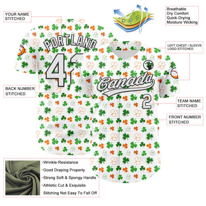 Custom White Black Green-Bay Orange 3D St. Patrick's Day Shamrock Authentic Baseball Jersey - Sky-Custom