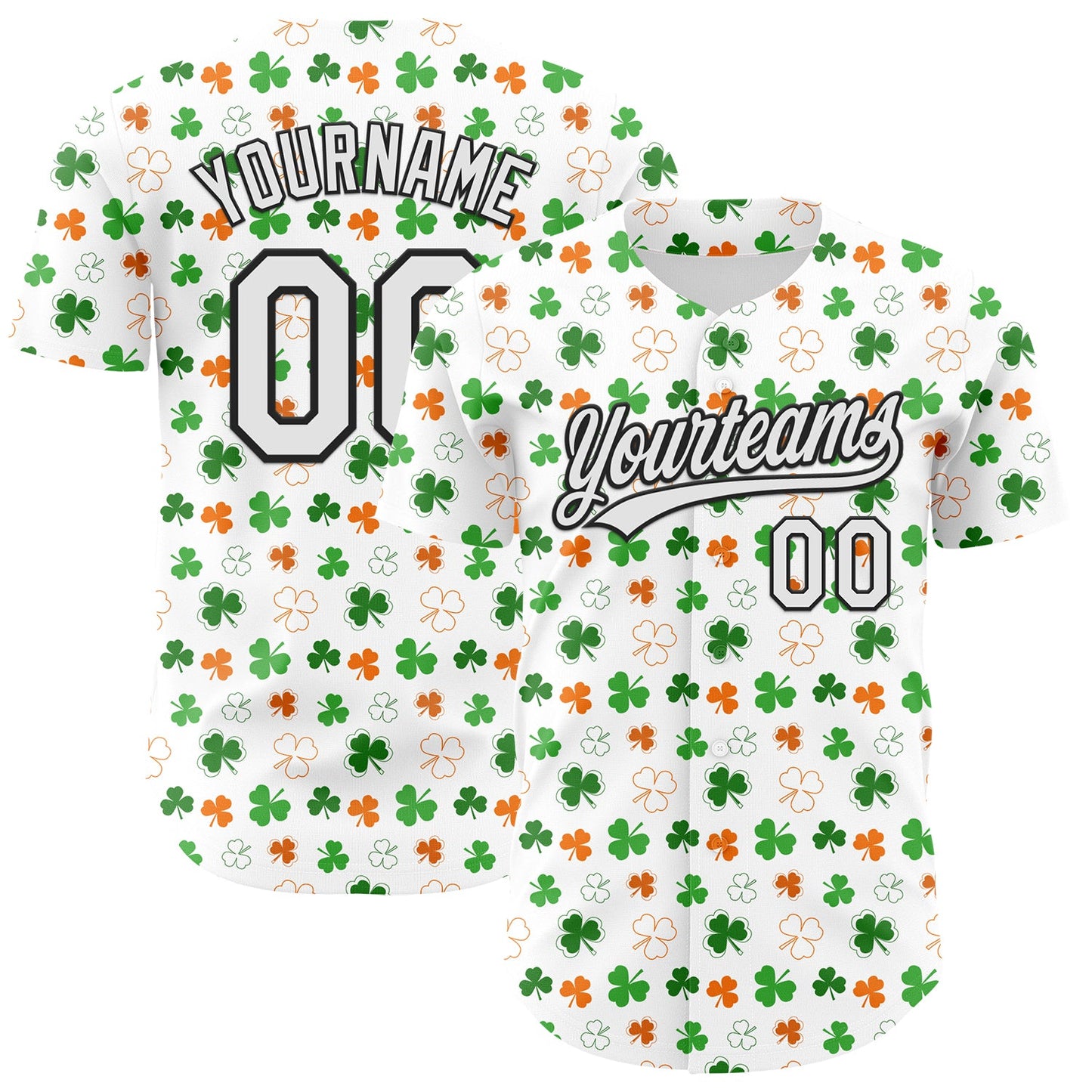 Custom White Black Green-Bay Orange 3D St. Patrick's Day Shamrock Authentic Baseball Jersey - Sky-Custom
