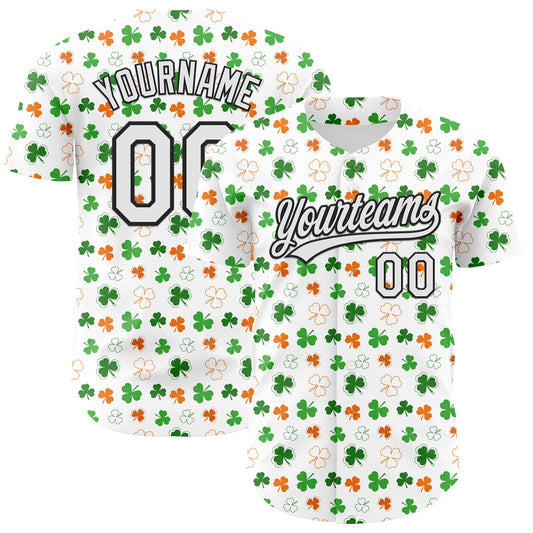 Custom White Black Green-Bay Orange 3D St. Patrick's Day Shamrock Authentic Baseball Jersey - Sky-Custom