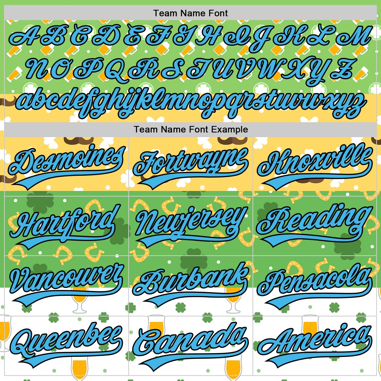 Custom Green Sky Blue Light Yellow-Black 3D St. Patrick's Day Shamrock Beer Authentic Baseball Jersey - Sky-Custom
