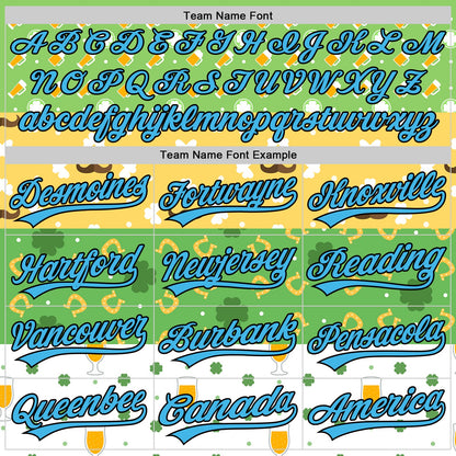 Custom Green Sky Blue Light Yellow-Black 3D St. Patrick's Day Shamrock Beer Authentic Baseball Jersey - Sky-Custom
