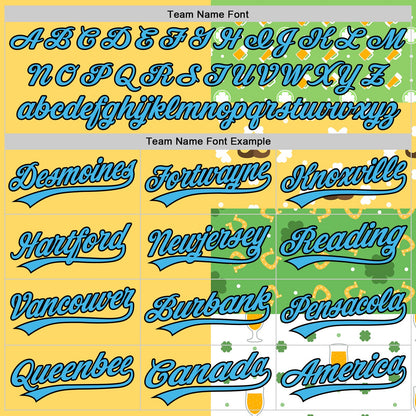 Custom Green Sky Blue Light Yellow-Black 3D St. Patrick's Day Shamrock Beer Authentic Baseball Jersey - Sky-Custom