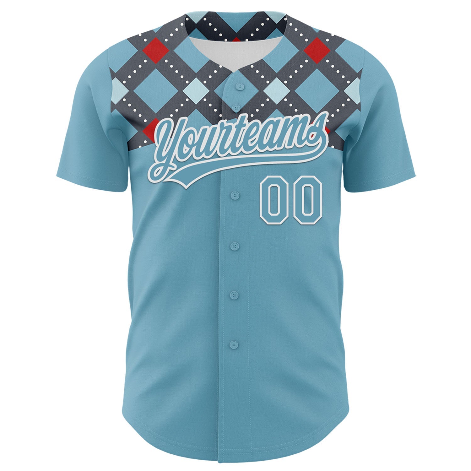Custom Shadow Blue White 3D Pattern Design Father's Day Mustache Authentic Baseball Jersey - Sky-Custom