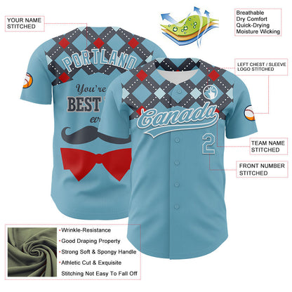 Custom Shadow Blue White 3D Pattern Design Father's Day Mustache Authentic Baseball Jersey - Sky-Custom