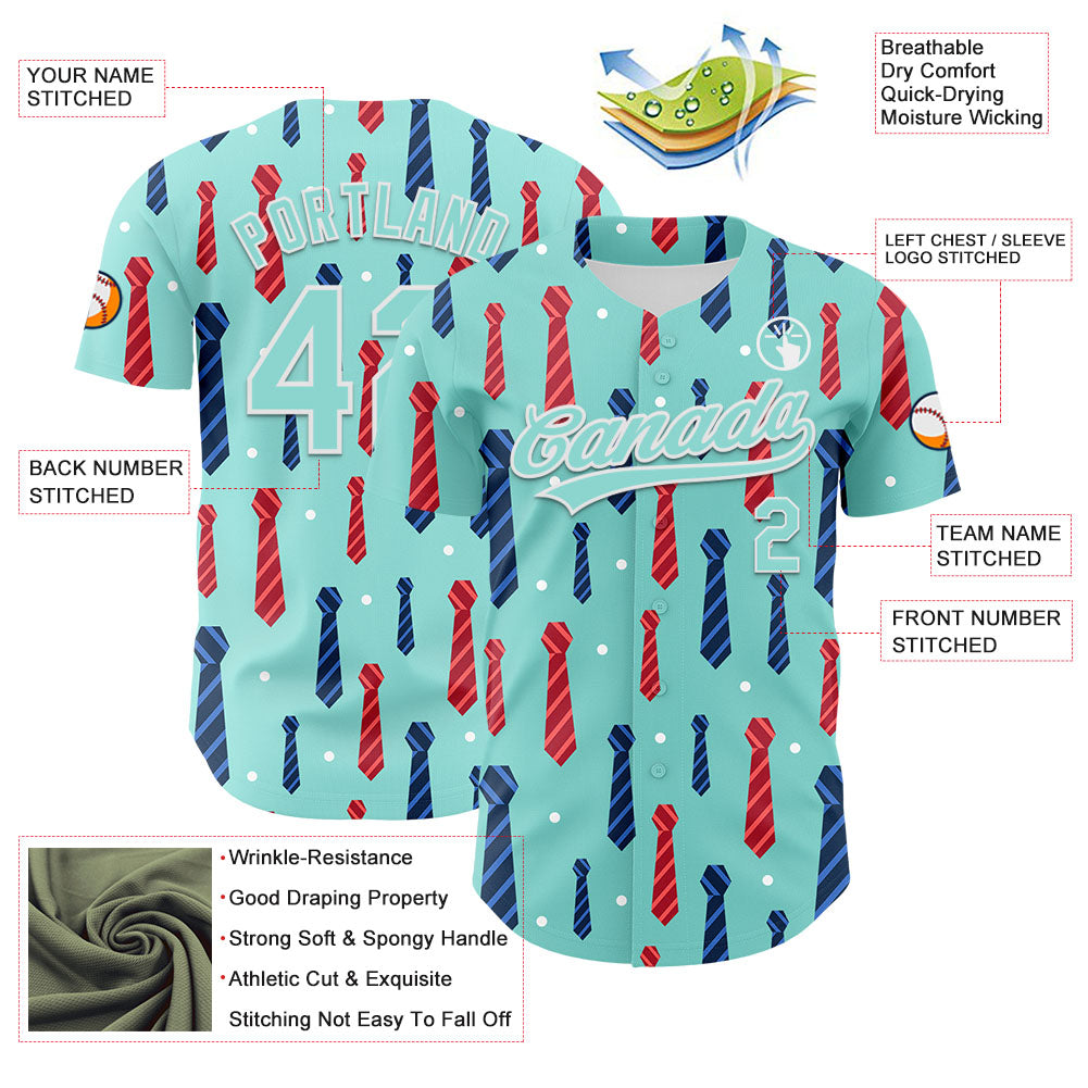 Custom Ice Blue White 3D Pattern Design Father's Day Tie Authentic Baseball Jersey - Sky-Custom