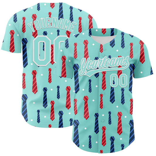 Custom Ice Blue White 3D Pattern Design Father's Day Tie Authentic Baseball Jersey - Sky-Custom