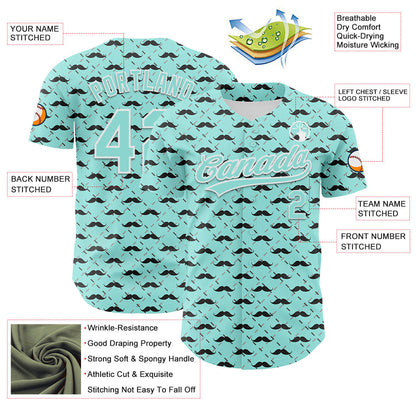 Custom Ice Blue White 3D Pattern Design Father's Day Mustache Authentic Baseball Jersey - Sky-Custom