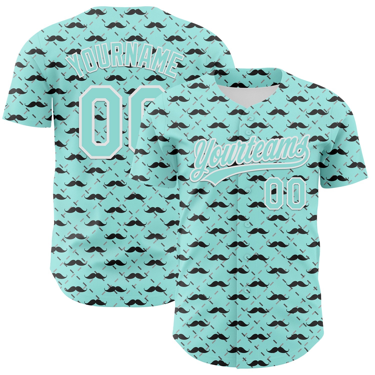 Custom Ice Blue White 3D Pattern Design Father's Day Mustache Authentic Baseball Jersey - Sky-Custom