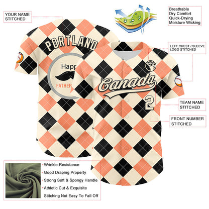 Custom Cream Black 3D Pattern Design Father's Day Mustache Authentic Baseball Jersey - Sky-Custom