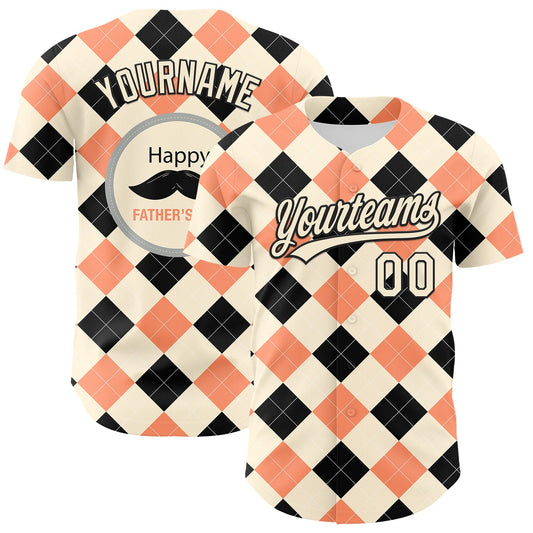 Custom Cream Black 3D Pattern Design Father's Day Mustache Authentic Baseball Jersey - Sky-Custom