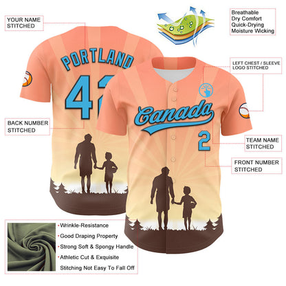 Custom Medium Pink Sky Blue-Black 3D Pattern Design Father's Day Family Love Authentic Baseball Jersey - Sky-Custom