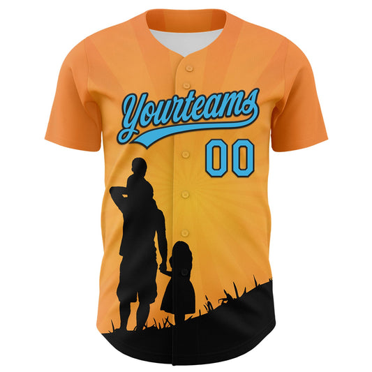 Custom Bay Orange Sky Blue-Black 3D Pattern Design Father's Day Family Love Authentic Baseball Jersey - Sky-Custom