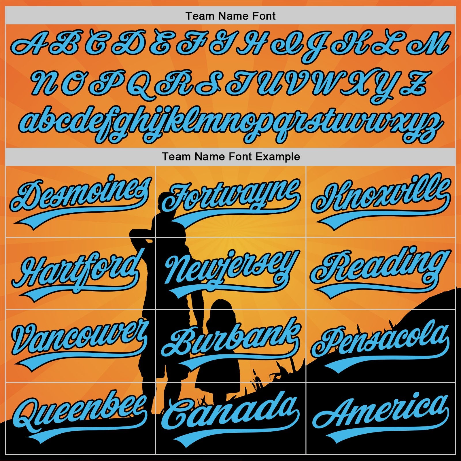 Custom Bay Orange Sky Blue-Black 3D Pattern Design Father's Day Family Love Authentic Baseball Jersey - Sky-Custom