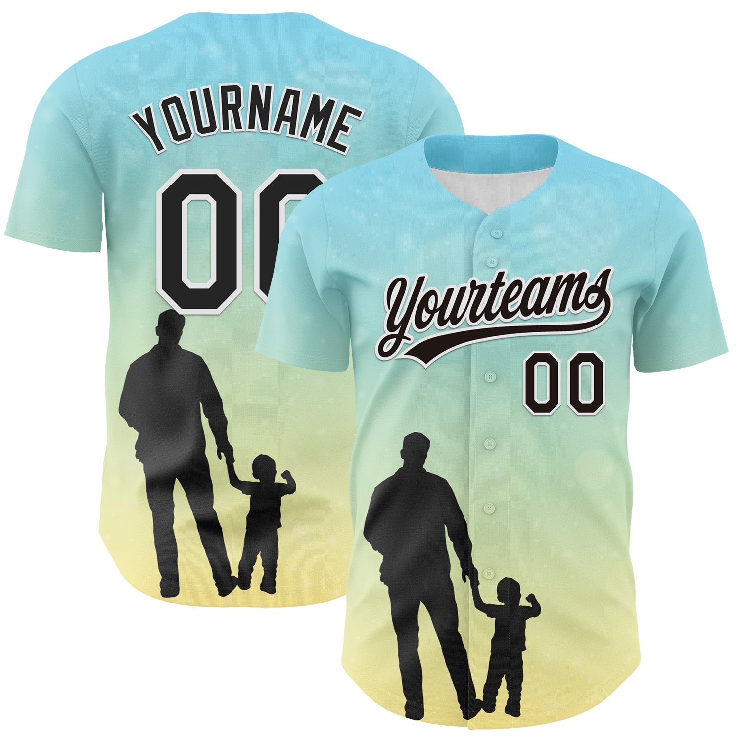 Custom Ice Blue Black-White 3D Pattern Design Father's Day Family Love Authentic Baseball Jersey - Sky-Custom