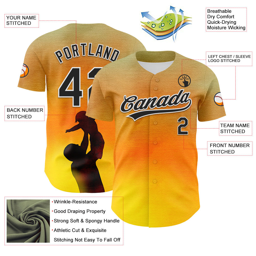 Custom Old Gold Black-White 3D Pattern Design Father's Day Family Love Authentic Baseball Jersey - Sky-Custom