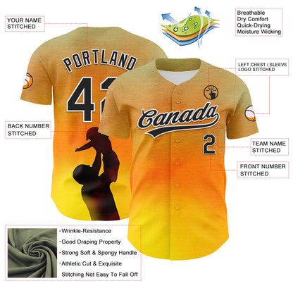 Custom Old Gold Black-White 3D Pattern Design Father's Day Family Love Authentic Baseball Jersey - Sky-Custom