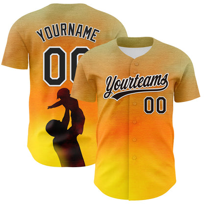 Custom Old Gold Black-White 3D Pattern Design Father's Day Family Love Authentic Baseball Jersey - Sky-Custom