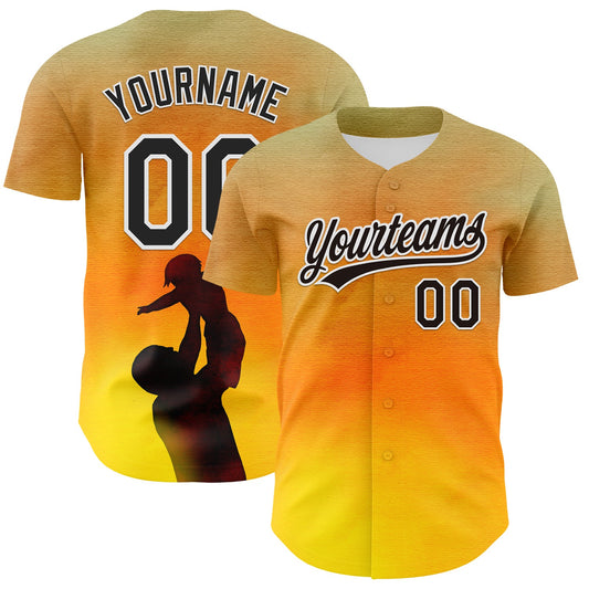 Custom Old Gold Black-White 3D Pattern Design Father's Day Family Love Authentic Baseball Jersey - Sky-Custom