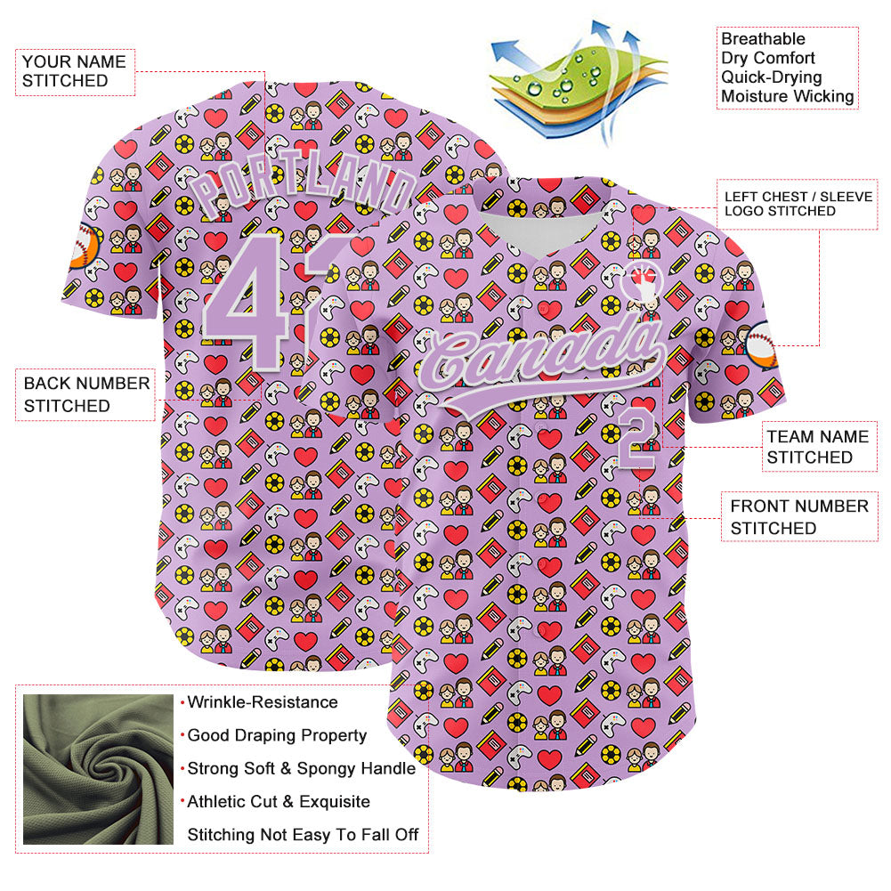 Custom Light Purple White 3D Pattern Design Father's Day Family Love Authentic Baseball Jersey - Sky-Custom