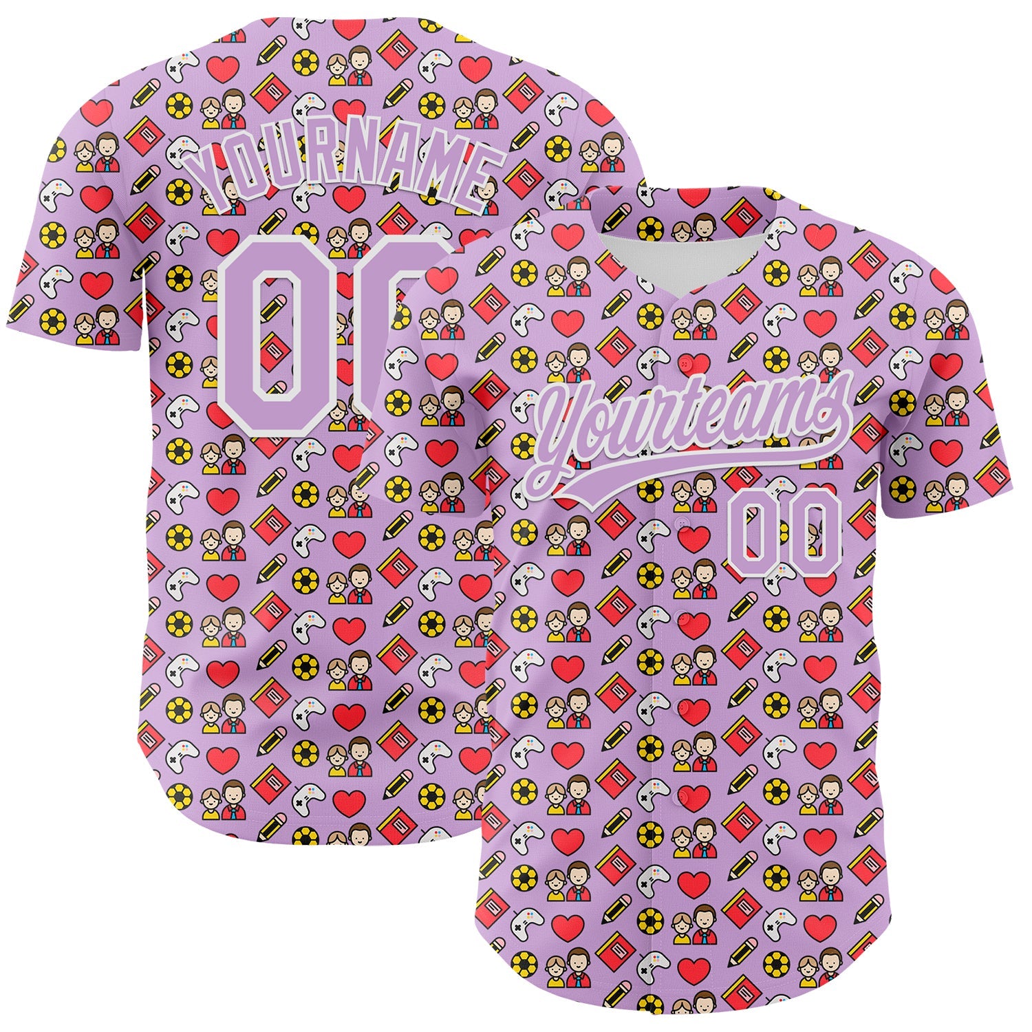 Custom Light Purple White 3D Pattern Design Father's Day Family Love Authentic Baseball Jersey - Sky-Custom