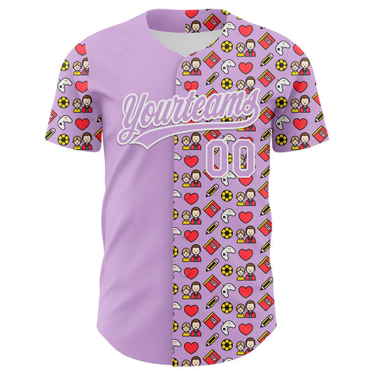 Custom Light Purple White 3D Pattern Design Father's Day Family Love Authentic Baseball Jersey - Sky-Custom