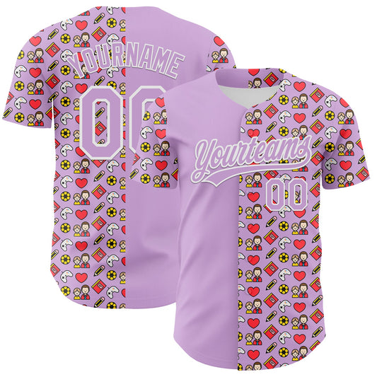 Custom Light Purple White 3D Pattern Design Father's Day Family Love Authentic Baseball Jersey - Sky-Custom