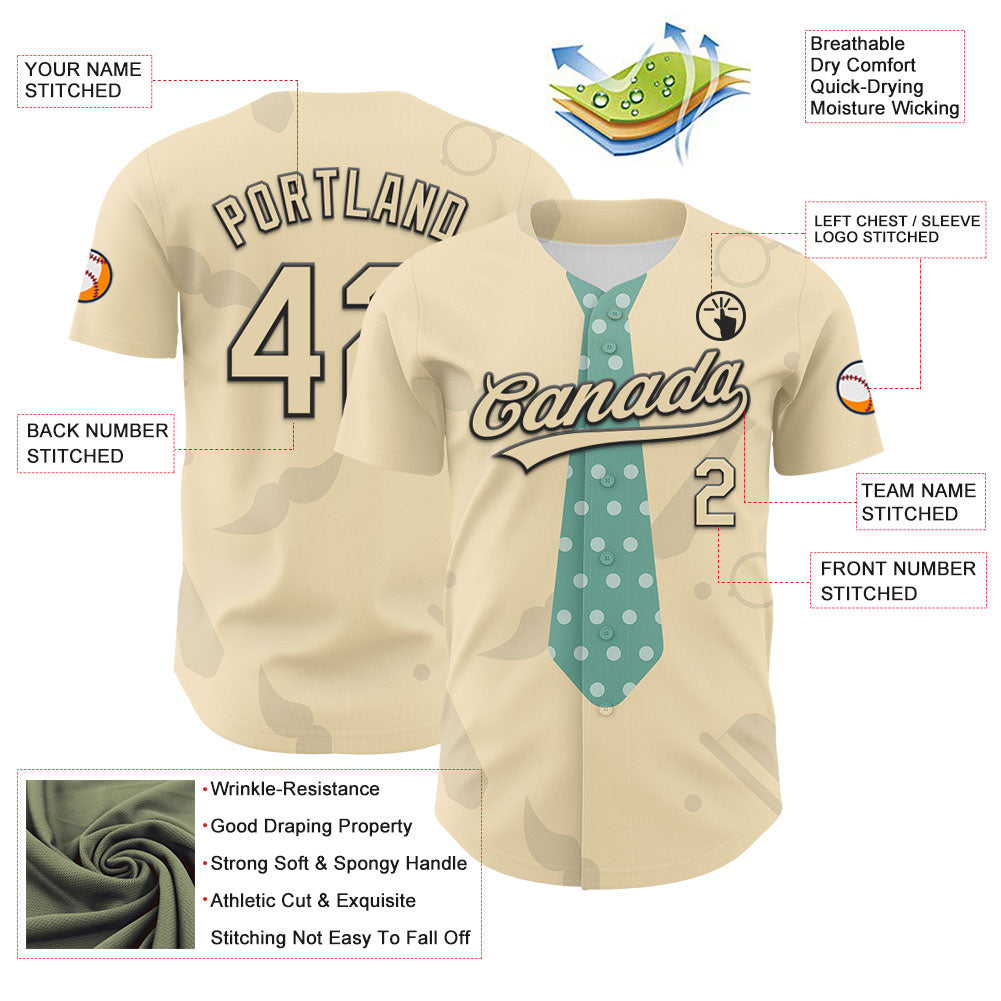 Custom Cream Black 3D Pattern Design Father's Day Tie Authentic Baseball Jersey - Sky-Custom