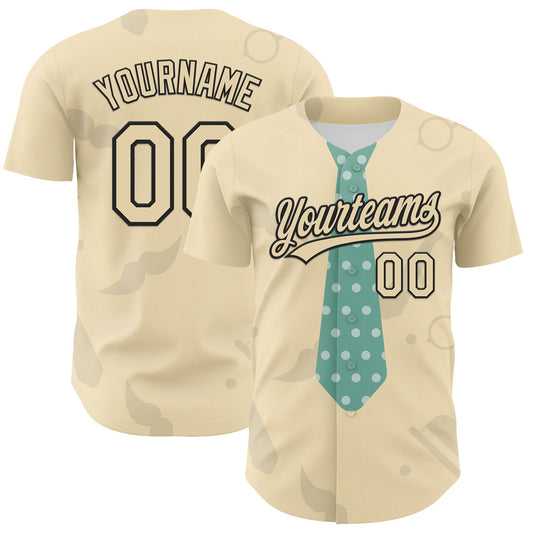 Custom Cream Black 3D Pattern Design Father's Day Tie Authentic Baseball Jersey - Sky-Custom